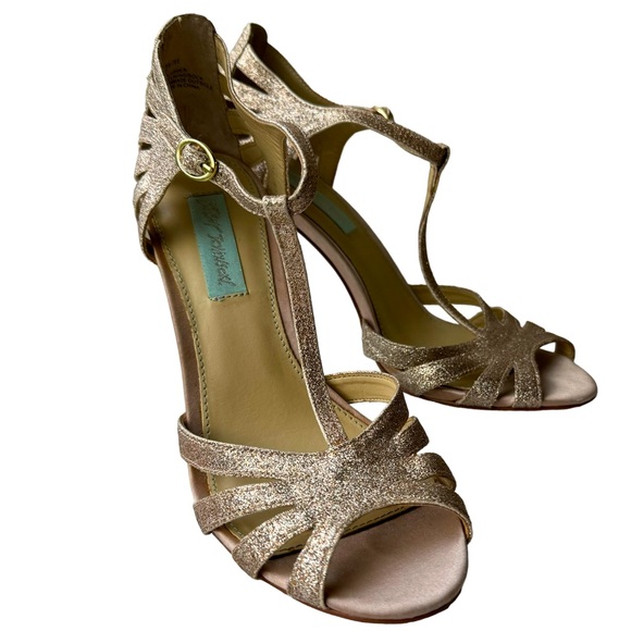 Betsey Johnson Shoes - Betsey Johnson SB-Tee T-Strap Gold Glitter Heels Size 7